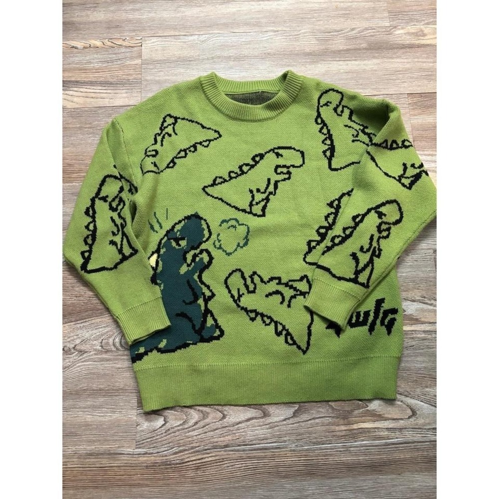 YWFG lime‎ green dinosaur sweater size xl unisex